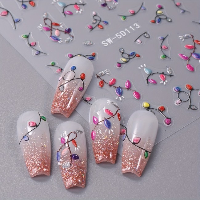 2pcs 5D Embossed Christmas Light Nail Art Stickers