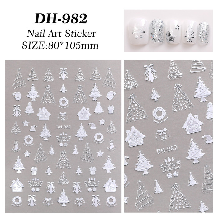 Self-Adhesive Glossy PVC Christmas Nail Stickers with Glitter