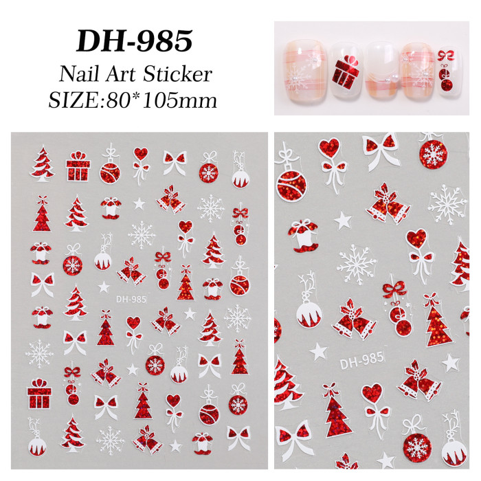 Self-Adhesive Glossy PVC Christmas Nail Stickers with Glitter