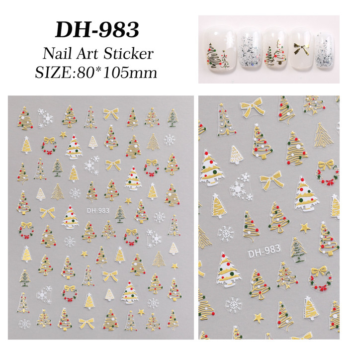 Self-Adhesive Glossy PVC Christmas Nail Stickers with Glitter