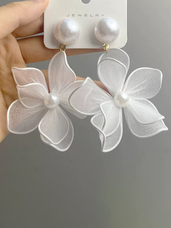 Gauze Flower Shape Earrings Accessories