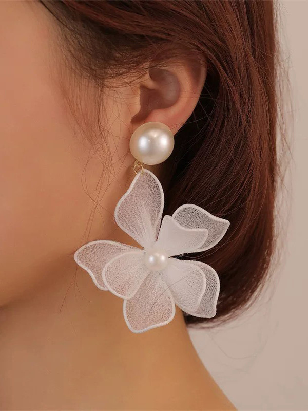 Gauze Flower Shape Earrings Accessories