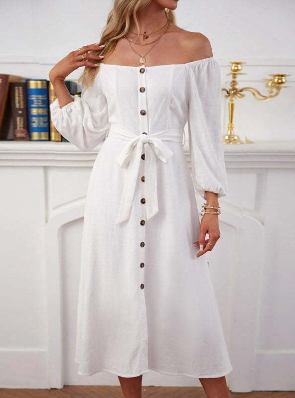 Double-breasted Slit Long-sleeved Dress