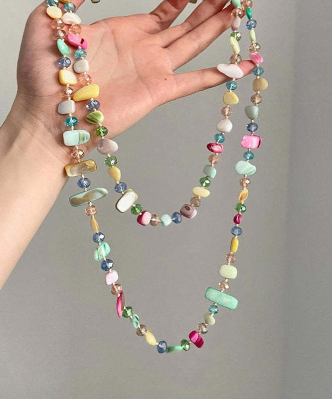 Cute Rainbow Alloy Double-Layer Asymmetrical Shell Gratuated Bead Necklace