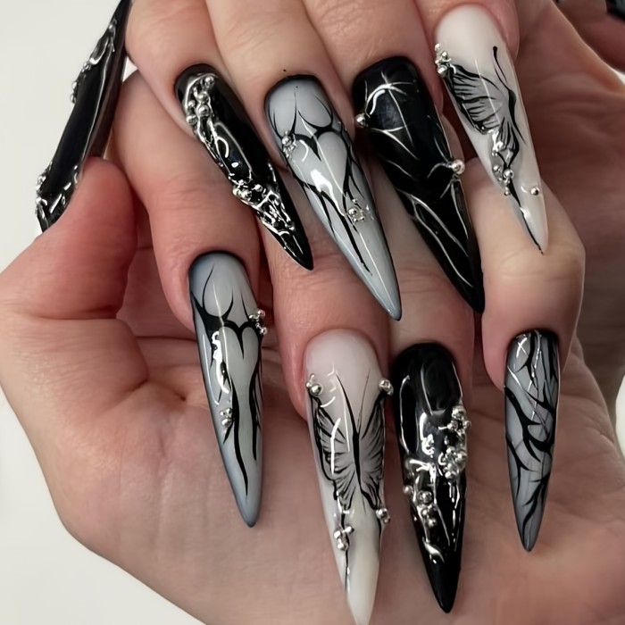 Love Heart And Butterfly Patterns Almond-shaped Press-on Nails With Color Collision Design