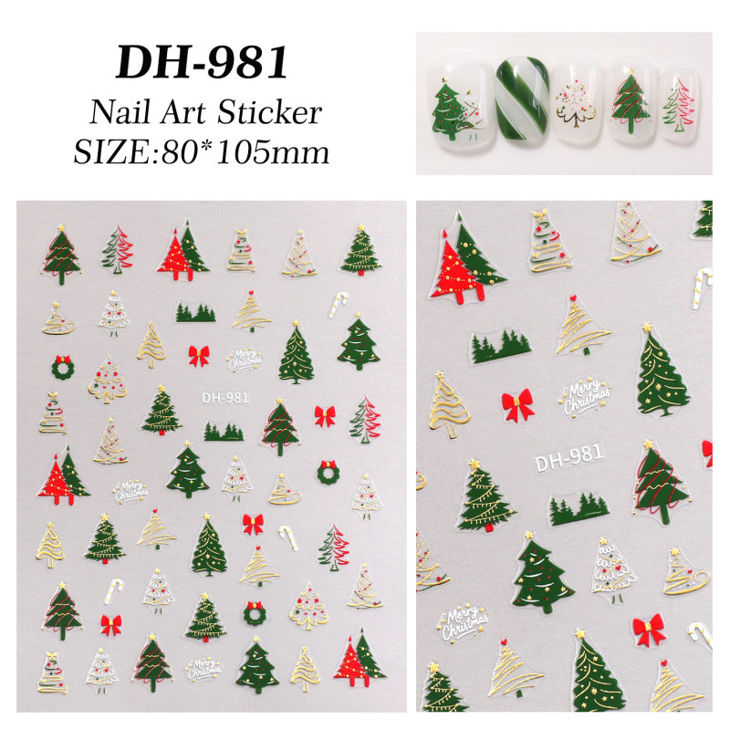 Self-Adhesive Glossy PVC Christmas Nail Stickers with Glitter