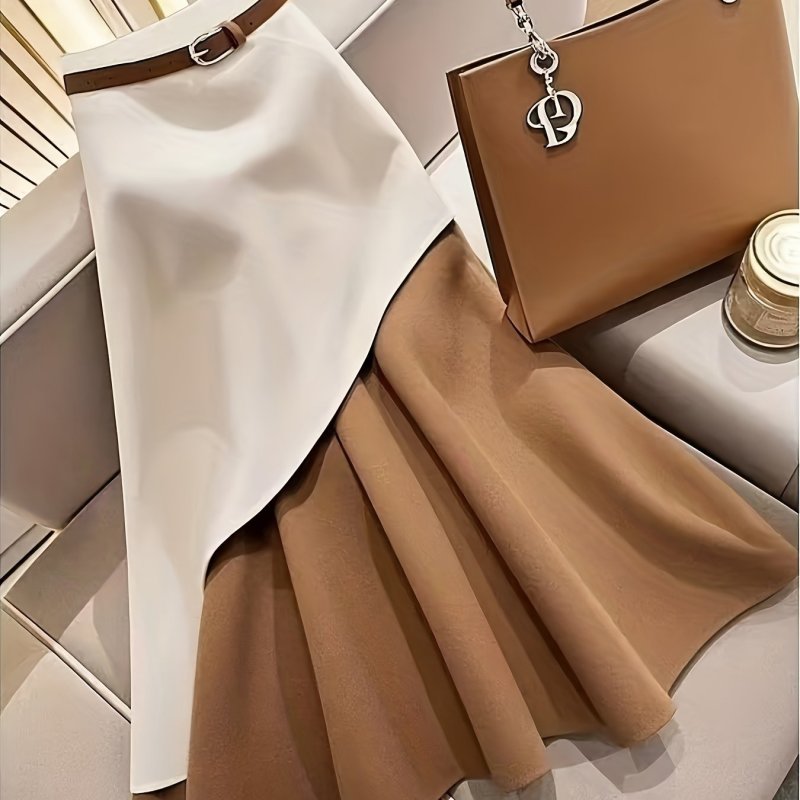 Hot Fashion Dress Elegant and Stylish Color-Block Design Fashion Commuter Dress with Belt for Spring and Autumn