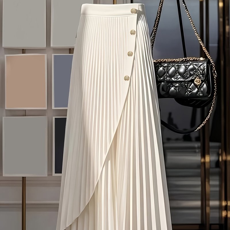 Women'S Fashion Casual Flowy A-Line Design High-Waisted Asymmetrical Pleated Skirt