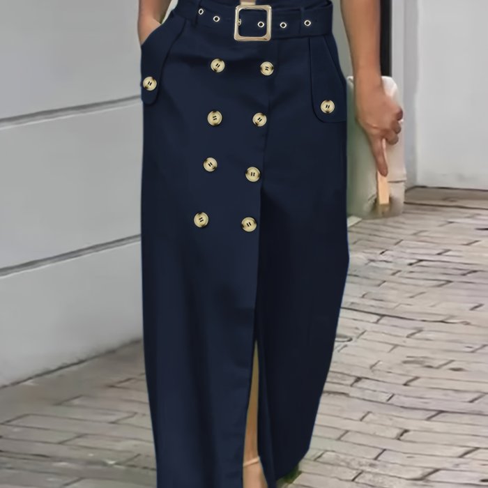 2025 New Fashionable Versatile Split Skirt with Button Decoration