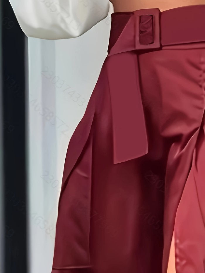 Women'S Elegant Flattering A-Line silhouette Burgundy Casual skirt