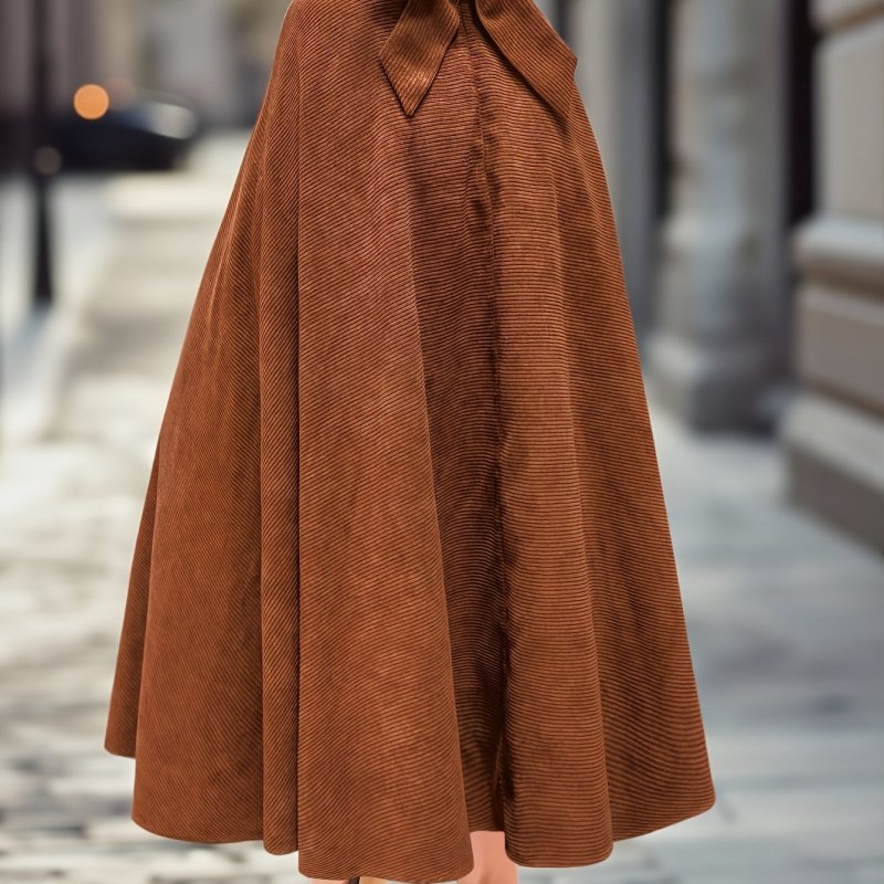 Women's Elegant Corduroy A-Line Maxi Skirt with Bow Waist