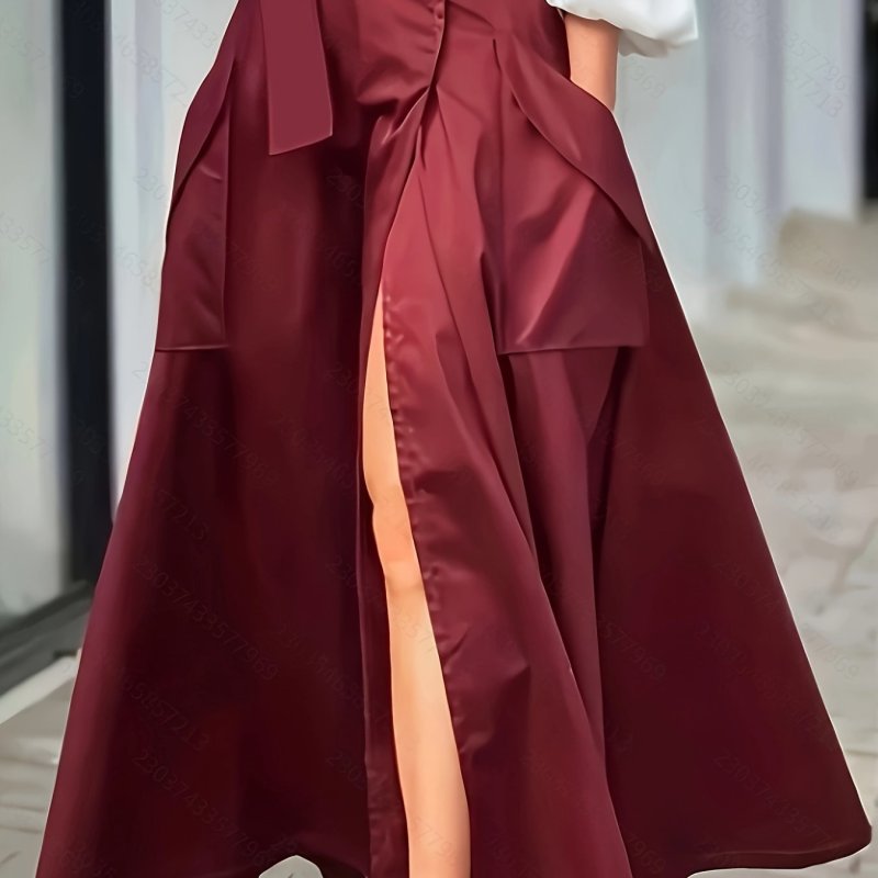 Women'S Elegant Flattering A-Line silhouette Burgundy Casual skirt