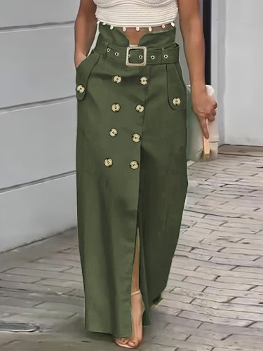 2025 New Fashionable Versatile Split Skirt with Button Decoration