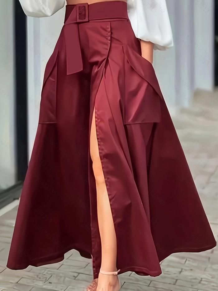 Women'S Elegant Flattering A-Line silhouette Burgundy Casual skirt