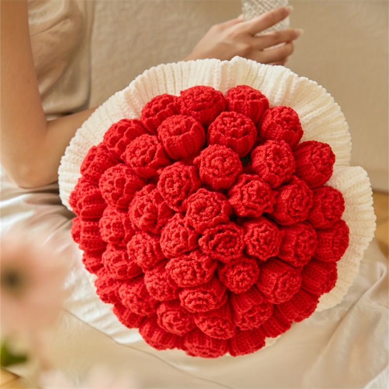 1pc Elegant Floral Decorative Throw Pillow - Red Roses Bouquet Cushion with Black Accent, Machine Washable Home Decor for Living Room, Bedroom, Wedding, Valentine's, Mother's Day, Anniversary, Birthday, Christmas - No Maintenance Forever Fresh Floral Arrangement Gift, Pillows Decorative, Bedroom Accessory, Soft Textured Fabric