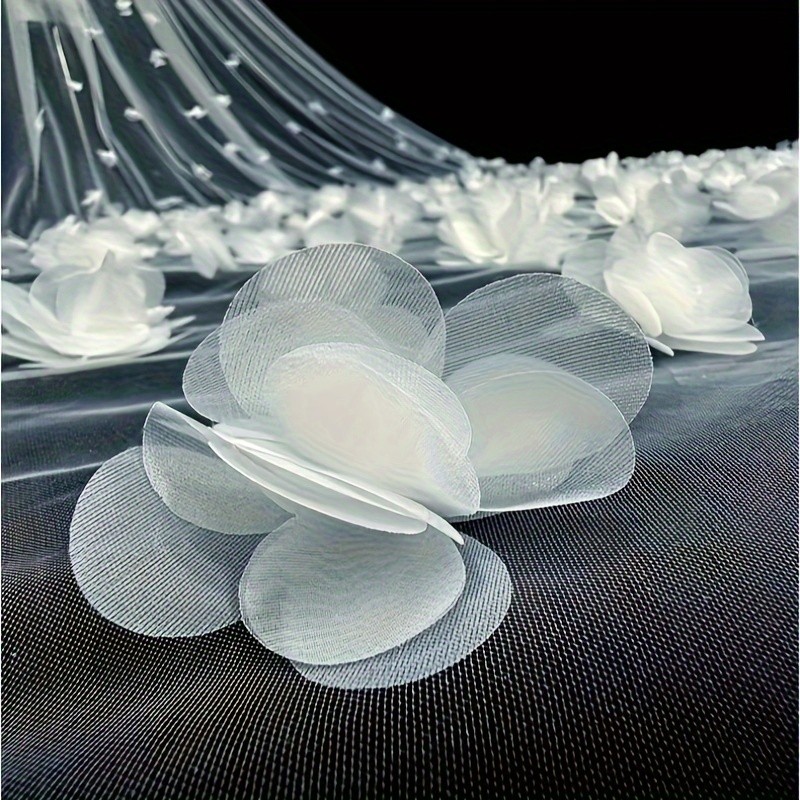 Elegant Long Bridal Veil with Floral Crystal Embellishments – Romantic Sheer Tulle Wedding Accessory, Hand-Wash Only, Perfect for Brides and Special Occasions, Romantic Wedding Look | Sheer Bridal Gown | Crystallike Accents, Wedding Dresses for Bride