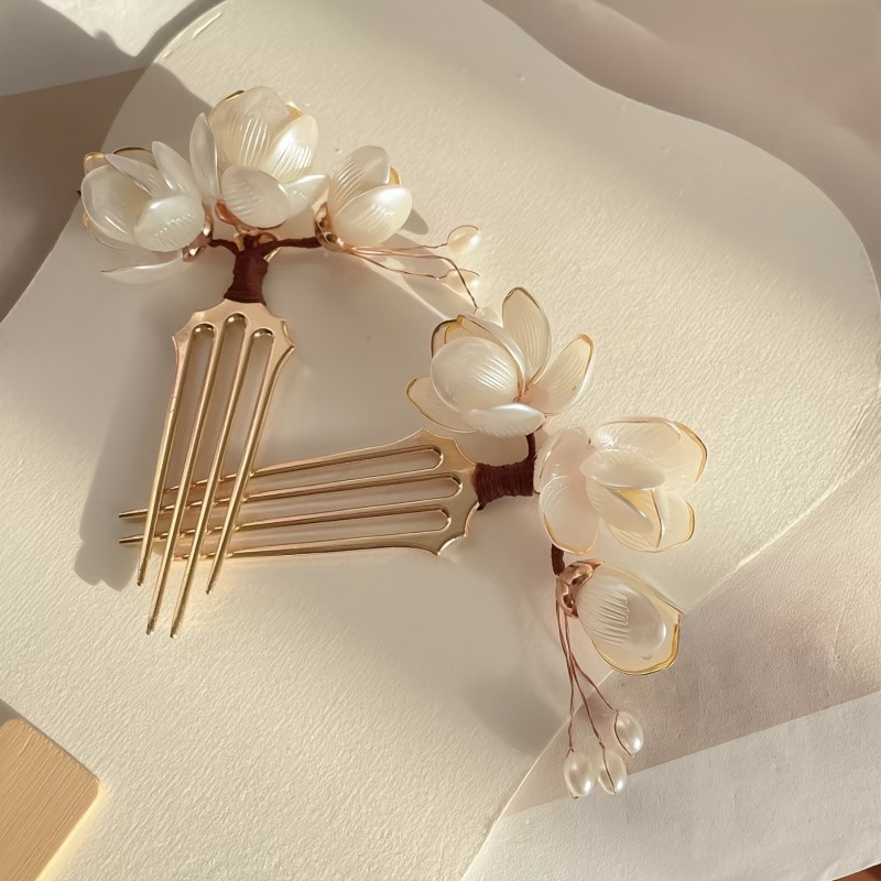 1 Elegant Vintage Golden Flower Alloy Hairpin - Floral Design for Curly or Straight Hair, Ideal for Parties & Special Occasions, Unscented, Durable, Elegant Accessory|Floral Hairpin|Decorative Alloy Hairpin, Hair Accessorie