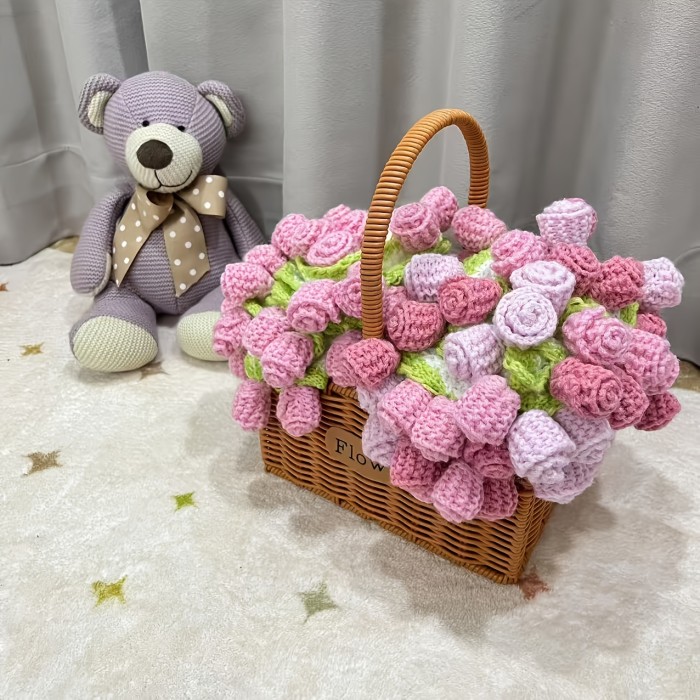 80cm Rose Bouquet Blanket - Handmade Crochet Floral Throw with Pink Roses, Elegant Home Decor, Birthday\u002FValentine's\u002FChristmas Gift for Women, Mom, Teacher - Soft Pink Floral Arrangement for Living Room, Office, Photo Props - All-Season Cozy Keepsake, Bouquet Accessories, Office Decor, Charming Aesthetic, Intricate Craftsmanship, Decorative Cover, Women Gifts, Stylish Decor, Premium Yarn, Decorative Covering