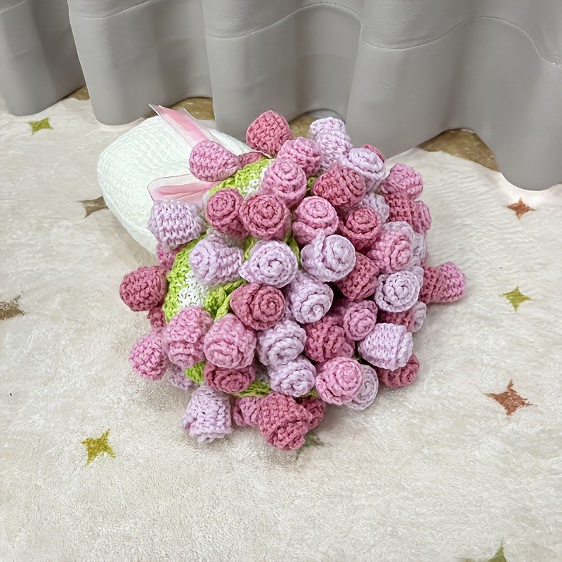 80cm Rose Bouquet Blanket - Handmade Crochet Floral Throw with Pink Roses, Elegant Home Decor, Birthday\u002FValentine's\u002FChristmas Gift for Women, Mom, Teacher - Soft Pink Floral Arrangement for Living Room, Office, Photo Props - All-Season Cozy Keepsake, Bouquet Accessories, Office Decor, Charming Aesthetic, Intricate Craftsmanship, Decorative Cover, Women Gifts, Stylish Decor, Premium Yarn, Decorative Covering