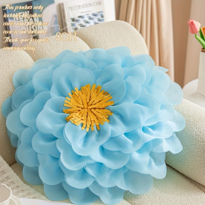 Refreshing Pillow Delicate Soft Color Flower Shaped Pillow Cushion | Spring and Summer Refreshing Tulle Peony Flower Rose Flower Pansy Flower Various Colors Available Fashionable and Beautiful Home Decoration Gift Pillow Holiday Decoration