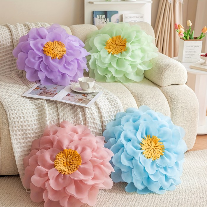 Refreshing Pillow Delicate Soft Color Flower Shaped Pillow Cushion | Spring and Summer Refreshing Tulle Peony Flower Rose Flower Pansy Flower Various Colors Available Fashionable and Beautiful Home Decoration Gift Pillow Holiday Decoration