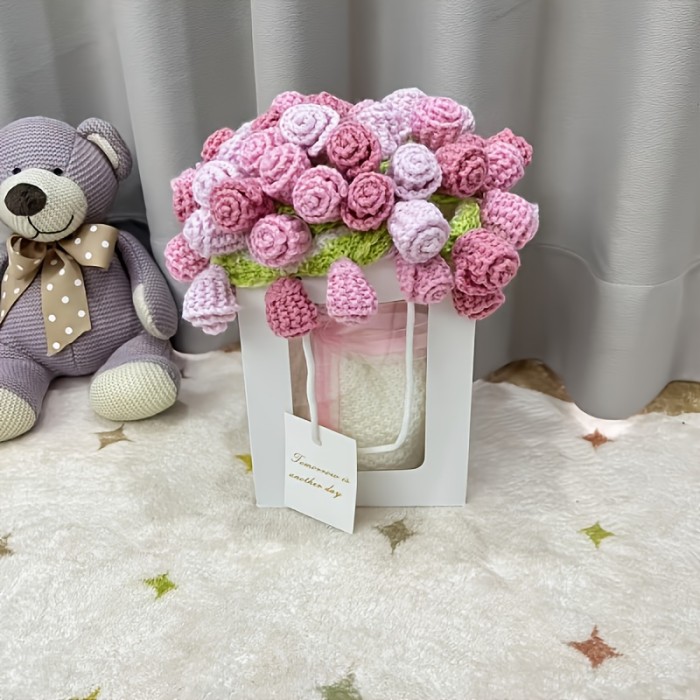 80cm Rose Bouquet Blanket - Handmade Crochet Floral Throw with Pink Roses, Elegant Home Decor, Birthday\u002FValentine's\u002FChristmas Gift for Women, Mom, Teacher - Soft Pink Floral Arrangement for Living Room, Office, Photo Props - All-Season Cozy Keepsake, Bouquet Accessories, Office Decor, Charming Aesthetic, Intricate Craftsmanship, Decorative Cover, Women Gifts, Stylish Decor, Premium Yarn, Decorative Covering