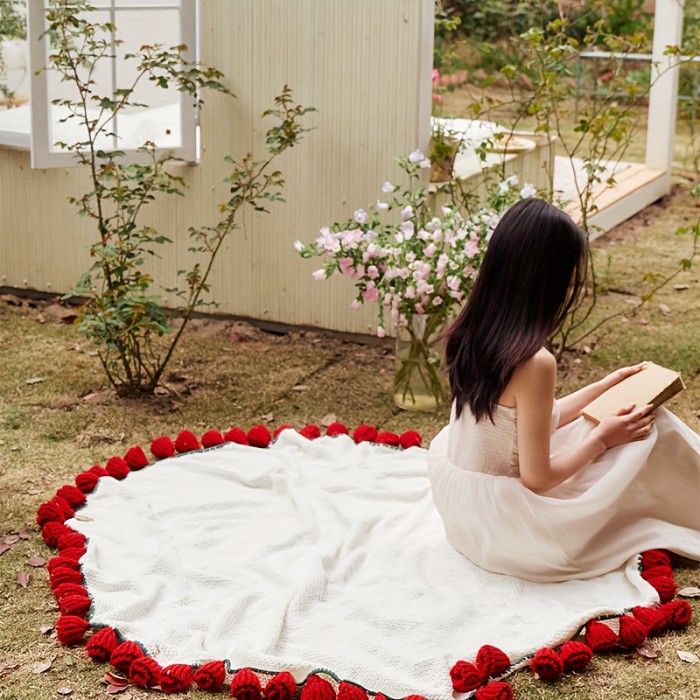 Flowers Rose Bouquet Blanket - Handmade Crochet Soft Throw, 1.5 Meters\u002F59 Inches Finished Big Sizes Red Rose\u002Fpink Rose, Romantic Birthday Gifts for Women Mom Sister Wife, Ideal for Wedding Valentine'S Day Mother'S Day Christmas, Home Decor, Seasonal Decoration