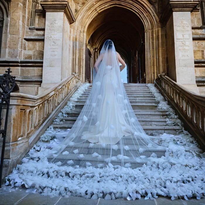 Elegant Cathedral Length Bridal Veil, 3M Double Layer Handmade Dreamy Photo Backdrop Veil, Romantic Polyester Wedding Headpiece, Hand Wash Only
