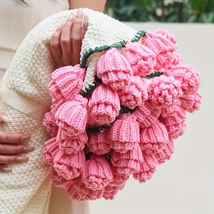 Flowers Rose Bouquet Blanket - Handmade Crochet Soft Throw, 1.5 Meters\u002F59 Inches Finished Big Sizes Red Rose\u002Fpink Rose, Romantic Birthday Gifts for Women Mom Sister Wife, Ideal for Wedding Valentine'S Day Mother'S Day Christmas, Home Decor, Seasonal Decoration