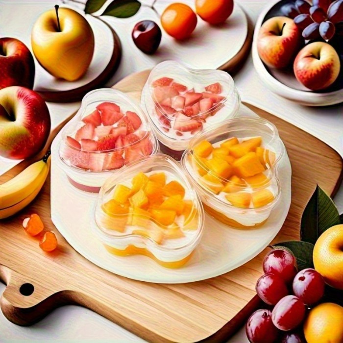 60pcs LDQ Heart-Shaped Mini Dessert Cups with Lids - 5-Ounce Reusable Plastic Bowls, Clear Flip-Top Lids for Yogurt, Jelly, Ice Cream, Fruit Salad - Perfect for Parties, Birthdays, Weddings, Holidays, Holiday Dessert Bowls, Festive Presentation, Decorative Lids