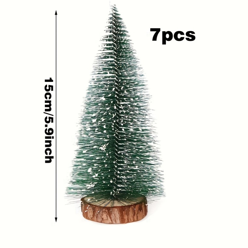 7pcs of mini Christmas tree decorations, artificial bottle brush-style table Christmas tree holiday decorations (green), Winter Holiday Styling, Festive Table Decor, Mini Festive Trees, Traditional Holiday Style, Plastic Holiday Decor, Lightweight Ornaments, Holiday Centerpiece Decor, Christmas Enthusiasts, Festive Gift Buyers