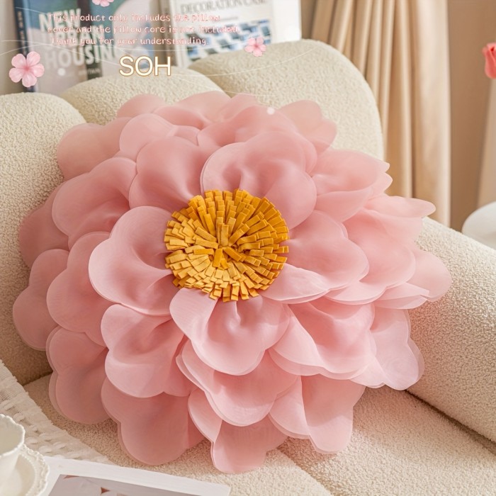Refreshing Pillow Delicate Soft Color Flower Shaped Pillow Cushion | Spring and Summer Refreshing Tulle Peony Flower Rose Flower Pansy Flower Various Colors Available Fashionable and Beautiful Home Decoration Gift Pillow Holiday Decoration