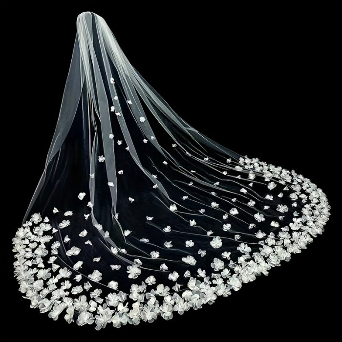 Elegant Long Bridal Veil with Floral Crystal Embellishments – Romantic Sheer Tulle Wedding Accessory, Hand-Wash Only, Perfect for Brides and Special Occasions, Romantic Wedding Look | Sheer Bridal Gown | Crystallike Accents, Wedding Dresses for Bride