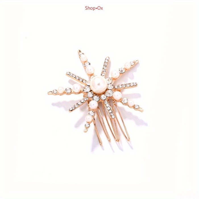 Elegant Sunflower Hair Comb Clip - Princess Style, Versatile Fashion Accessory for Braided Hairstyles, Metal Material with Sparkling Crystal Embellishments, Perfect for All Occasions, Hair Accessory | Sparkling Embellished Comb | Metallic Finish