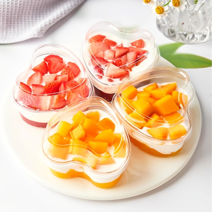 60pcs LDQ Heart-Shaped Mini Dessert Cups with Lids - 5-Ounce Reusable Plastic Bowls, Clear Flip-Top Lids for Yogurt, Jelly, Ice Cream, Fruit Salad - Perfect for Parties, Birthdays, Weddings, Holidays, Holiday Dessert Bowls, Festive Presentation, Decorative Lids