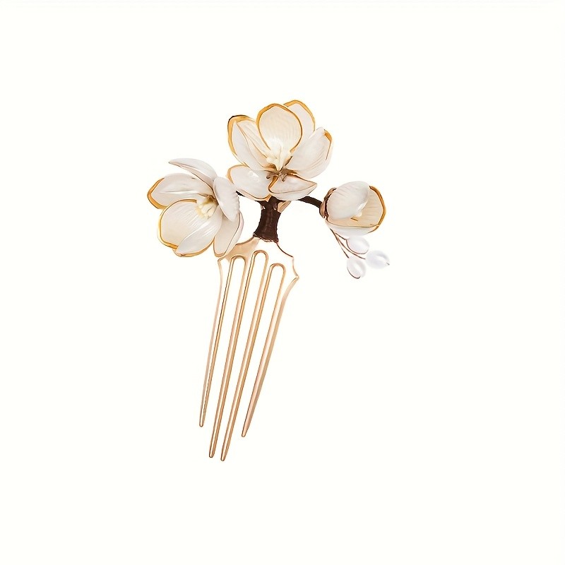 1 Elegant Vintage Golden Flower Alloy Hairpin - Floral Design for Curly or Straight Hair, Ideal for Parties & Special Occasions, Unscented, Durable, Elegant Accessory|Floral Hairpin|Decorative Alloy Hairpin, Hair Accessorie