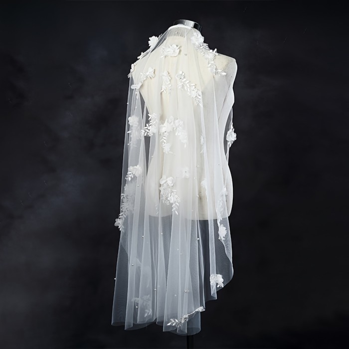 3D Bridal Veil Romantic White or Ivory 3D Floral & Bridal Veil with Comb | 1 Meter Long, Single Layer Design for Brides, Hand Wash Only