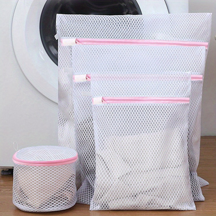 4pcs Heavy-Duty Polyester Laundry Mesh Bags with Secure Zipper Closure, Mesh Wash Bags for Delicates, Underwear, Clothes - Machine Washable, Multiple Sizes for Standard Washing Machines, Mesh Laundry Bag, Garment Care, Compact Design, Sturdy Construction, Garment Protector, Delicate Fabrics, Laundry Bags