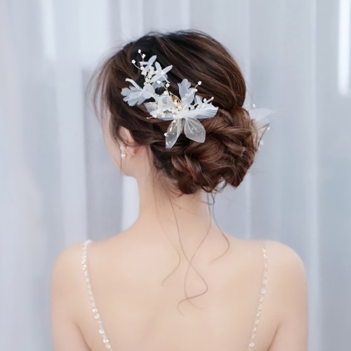2pcs Elegant Bridal Hair Accessories Set - Vintage Bohemian Style with Floral Design, Sheer Tulle & Metallic Flower Hair Clips for Wedding, Prom, and Formal Events, Wedding Hair Accessories|Vintage Bohemian Style|Mesh Fabric Flowers, Hair Clips for Women