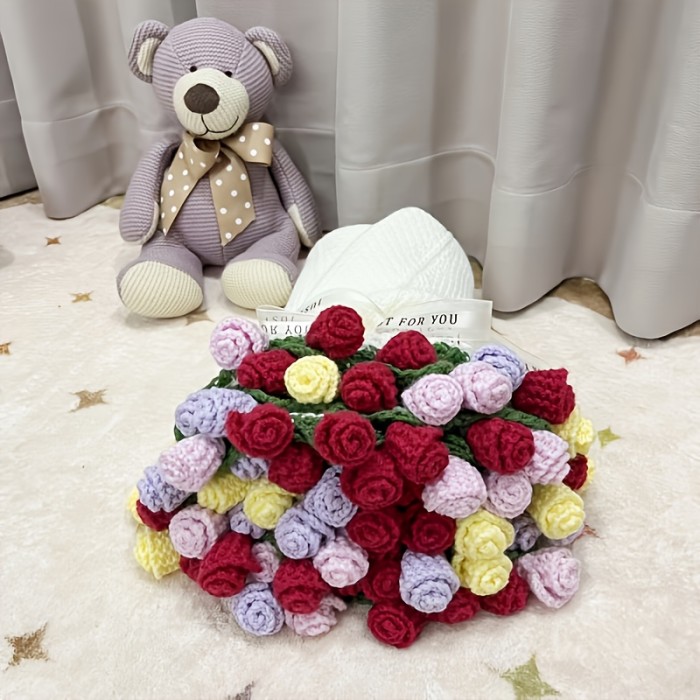 80cm Rose Bouquet Blanket - Handmade Crochet Floral Throw with Pink Roses, Elegant Home Decor, Birthday\u002FValentine's\u002FChristmas Gift for Women, Mom, Teacher - Soft Pink Floral Arrangement for Living Room, Office, Photo Props - All-Season Cozy Keepsake, Bouquet Accessories, Office Decor, Charming Aesthetic, Intricate Craftsmanship, Decorative Cover, Women Gifts, Stylish Decor, Premium Yarn, Decorative Covering
