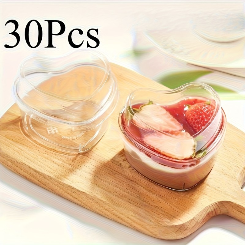 60pcs LDQ Heart-Shaped Mini Dessert Cups with Lids - 5-Ounce Reusable Plastic Bowls, Clear Flip-Top Lids for Yogurt, Jelly, Ice Cream, Fruit Salad - Perfect for Parties, Birthdays, Weddings, Holidays, Holiday Dessert Bowls, Festive Presentation, Decorative Lids