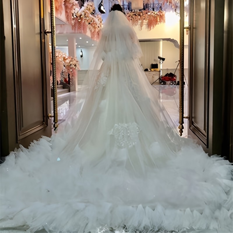 Elegant Cathedral Length Bridal Veil, 3M Double Layer Handmade Dreamy Photo Backdrop Veil, Romantic Polyester Wedding Headpiece, Hand Wash Only