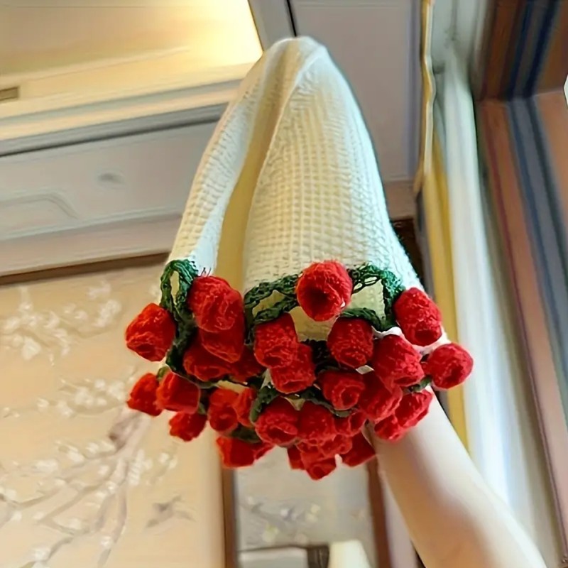 1pc Crochet Rose Blanket Handmade Crochet Rose Bouquet Blanket, 1pc Roll-Up Floral Throw | Perfect Gift for Christmas, Valentine's Day & Mother's Day, Versatile Decorative Accessory