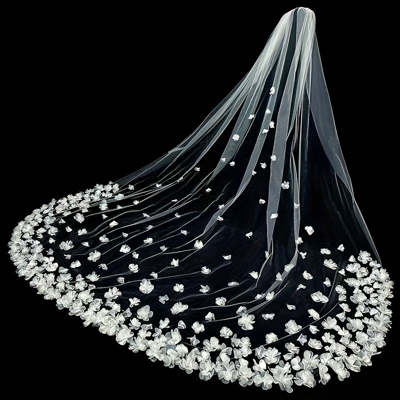 Elegant Long Bridal Veil with Floral Crystal Embellishments – Romantic Sheer Tulle Wedding Accessory, Hand-Wash Only, Perfect for Brides and Special Occasions, Romantic Wedding Look | Sheer Bridal Gown | Crystallike Accents, Wedding Dresses for Bride