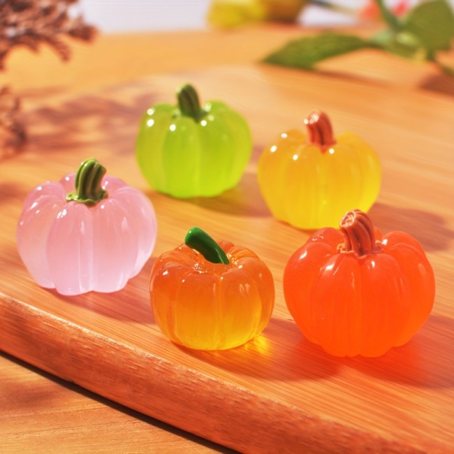 12pcs Glow-in-the-Dark Mini Resin Pumpkins - 4 Vibrant Colors (Yellow, Orange, Pink, Red) Halloween Decorations, Durable Indoor Miniature Pumpkins for DIY Halloween Projects, Fall Festivities & Home Decor, Halloween Decorations, Festive Table Decor, Glowindark Feature