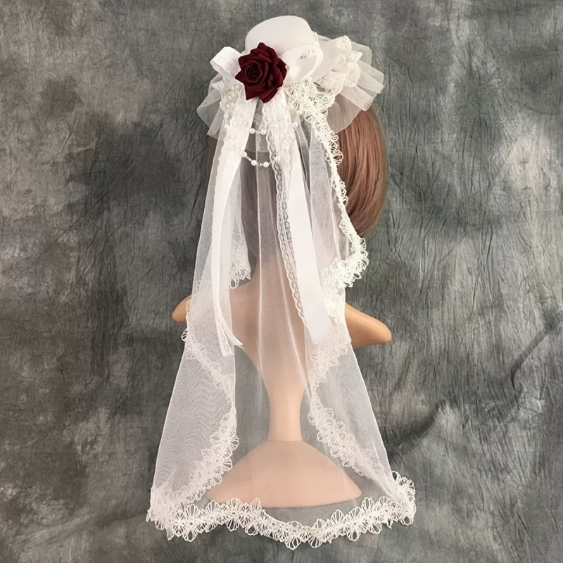 Vintage Victorian-Style Wedding Veil & Lace Cap - Elegant Bride Headpiece with Layered Ruffled Design, Hand Washable Soft Pastel Colors (White\u002F) for Tea Party, Prom, Themed Events - Comfortable & Durable Retro Accessory for Women, Perfect for Bridal, Formal Events & Casual Attire, Intricate Lace Detailing & Fit, Vintage-Inspired Headwear