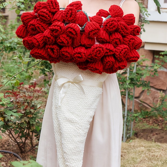 Flowers Rose Bouquet Blanket - Handmade Crochet Soft Throw, 1.5 Meters\u002F59 Inches Finished Big Sizes Red Rose\u002Fpink Rose, Romantic Birthday Gifts for Women Mom Sister Wife, Ideal for Wedding Valentine'S Day Mother'S Day Christmas, Home Decor, Seasonal Decoration