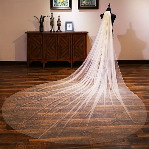 Starry Night Sparkle Bridal Veil with Long Tail - Romantic Wedding Accessory for Women
