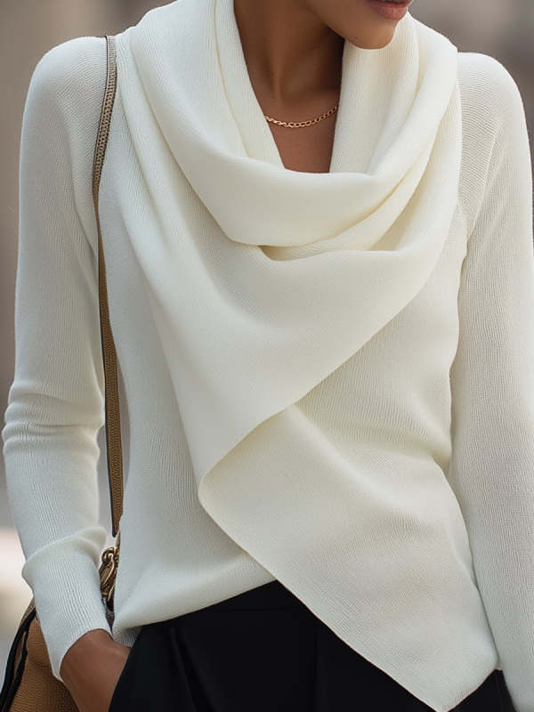 Draped Cowl Neck Long-Sleeve Top