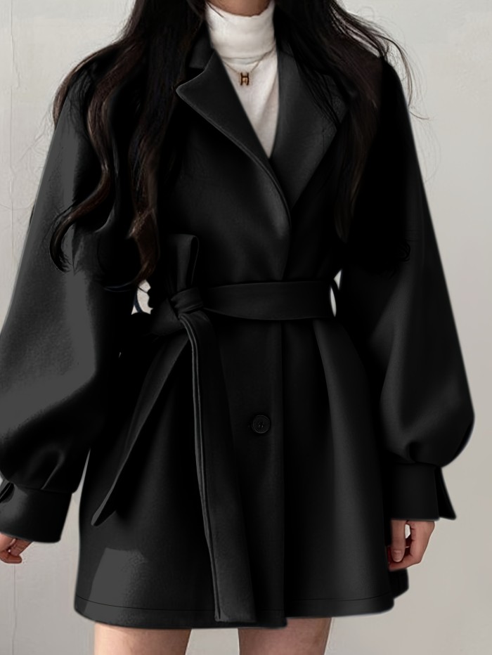Women's Belted Lapel Collar Blazer Jacket with Short Sleeves
